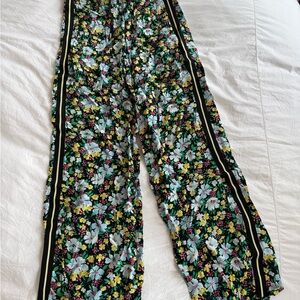 Maje Black Floral Wide-Leg Pants with Mint, Yellow & Pink Bloom